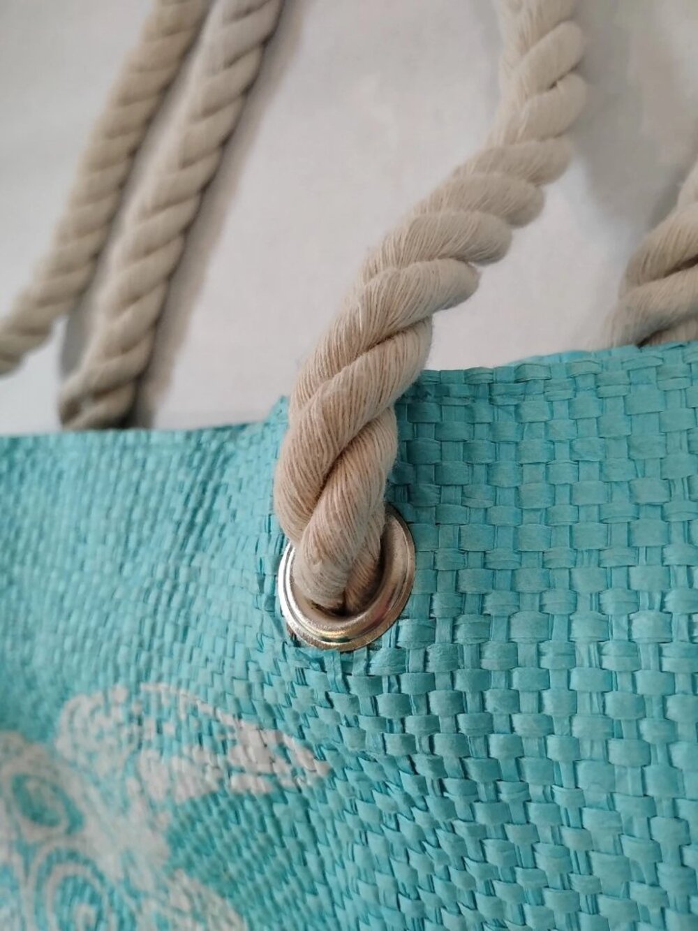 Aqua Blue Sea Turtle Tote Bag Large Beach Bag with Rope Handles Summer Vacation - Picture 7 of 13